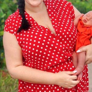 Red and white polka dot romper